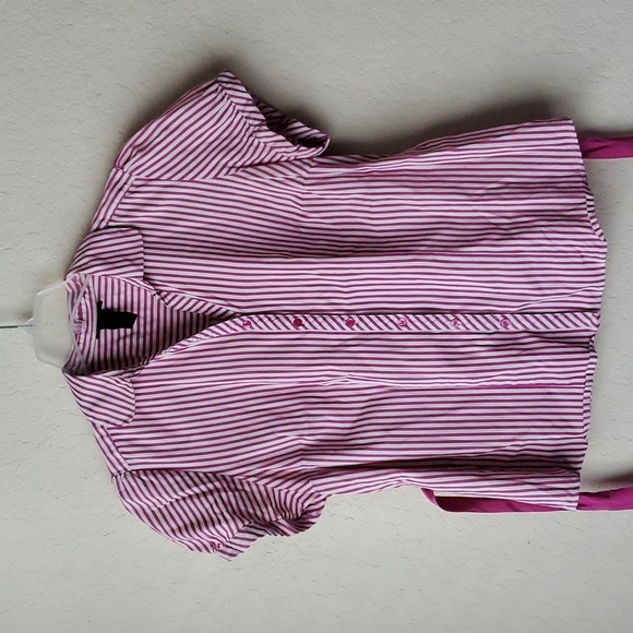 Lane Bryant 1X Striped Waist Tie Button Puff Sleeve Retro Y2K top - Picture 5 of 8